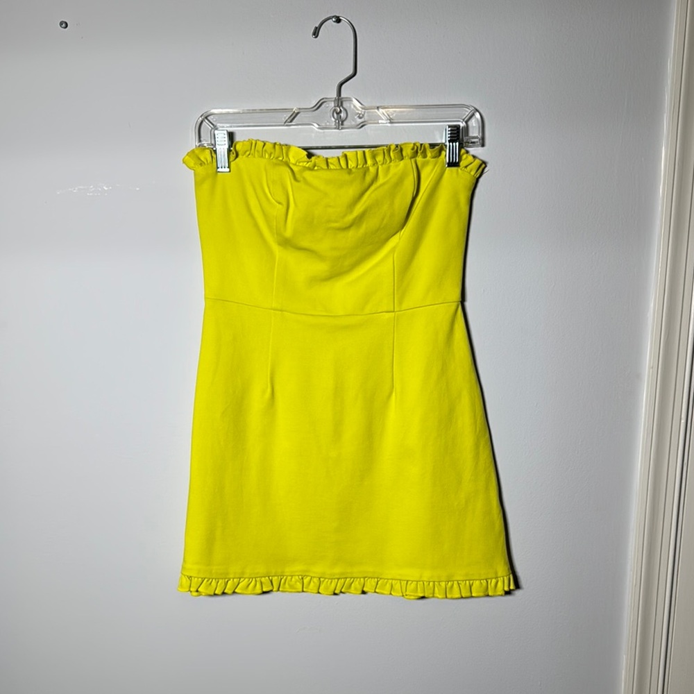 Lulu's Neon Yellow Ribbed Bodycon Strapless Dress